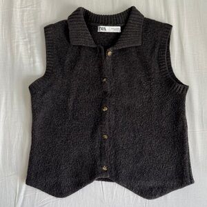 Zara Charcoal Button-Up Knit Vest